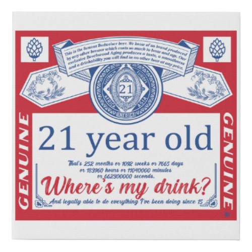 21st birthday drink legal where is my drink faux canvas print