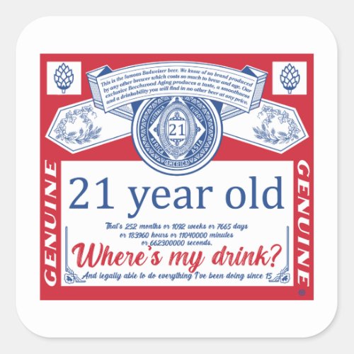 21st birthday drink legal where is my drink square sticker