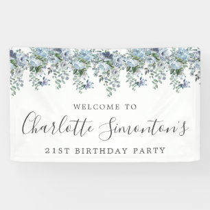 21st Birthday Dusty Blue Floral Welcome Banner