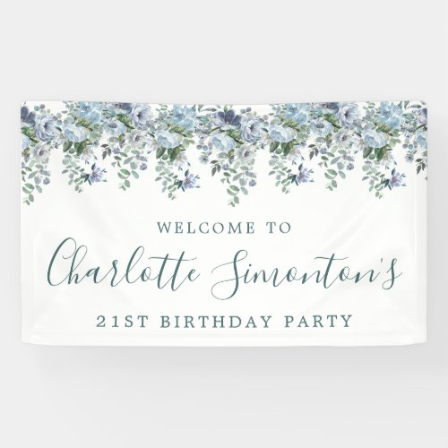 21st Birthday Dusty Blue Floral Welcome Banner