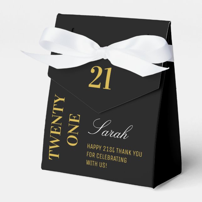 21st Birthday Elegant Black & Gold Party Cocktail  Favor Boxes (Front Side)