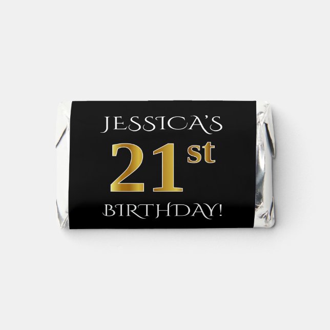 21st Birthday — Elegant, Faux Gold Look 21 + Name Hershey's Miniatures (Front)