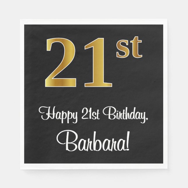 21st Birthday ~ Elegant Luxurious Faux Gold Look # Napkins (Front)