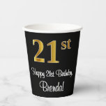 [ Thumbnail: 21st Birthday - Elegant Luxurious Faux Gold Look # Paper Cups ]