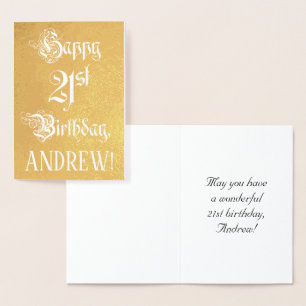 21st Birthday: Elegant, Ornate Script; Custom Name Foil Card