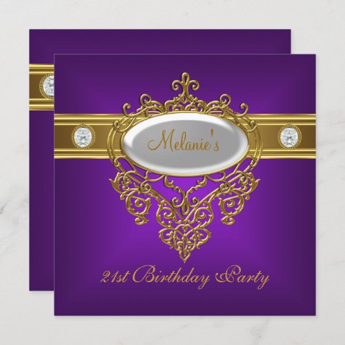 21st Birthday Elegant Purple Lace White Gold Invitation