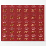 [ Thumbnail: 21st Birthday: Elegant, Red, Faux Gold Look Wrapping Paper ]
