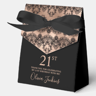 21st Birthday Elegant Rose Gold Lace Favor Boxes