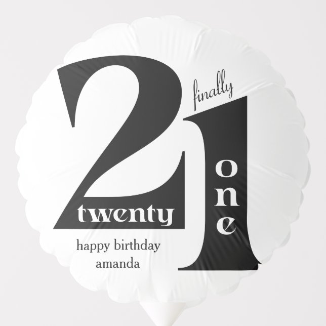 21st Birthday Elegant Typography Birthday Party Balloon (Front)