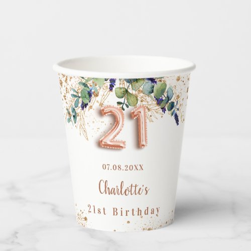 21st birthday eucalyptus greenery glitter monogram paper cups