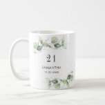 21st Birthday Eucalyptus Greenery Monogram Coffee Mug<br><div class="desc">TIP: Matching items available in this collection. Our botanical eucalyptus birthday collection features watercolor foliage and modern typography in dark gray text. Use the "Customize it" button to further re-arrange and format the style and placement of text. Could easily be repurpose for other special events like anniversaries, baby shower, birthday...</div>