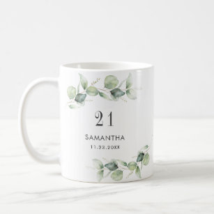 21st Birthday Eucalyptus Greenery Monogram Coffee Mug