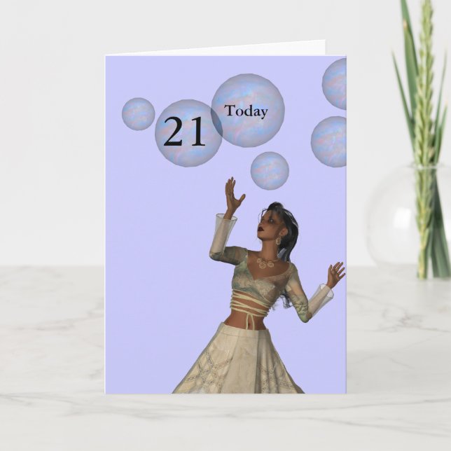21st Birthday Fairy and Bubbles Card (Front)