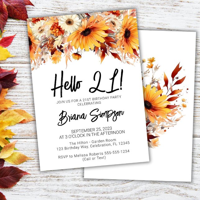 21st Birthday Fall Floral  Invitation (Creator Uploaded)