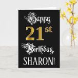 [ Thumbnail: 21st Birthday — Fancy Script; Faux Gold Look; Name Card ]