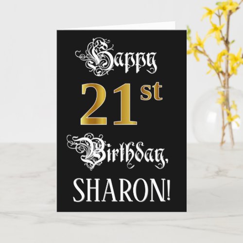 21st Birthday  Fancy Script Faux Gold Look Name Card