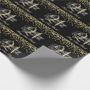 21st Birthday Faux Glitter Confetti Gold Black Wrapping Paper
