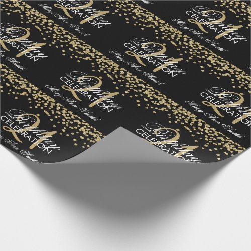 21st Birthday Faux Glitter Confetti Gold Black Wrapping Paper