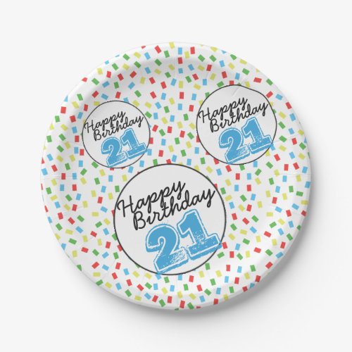 21st Birthday Festive Colorful Paper Plate