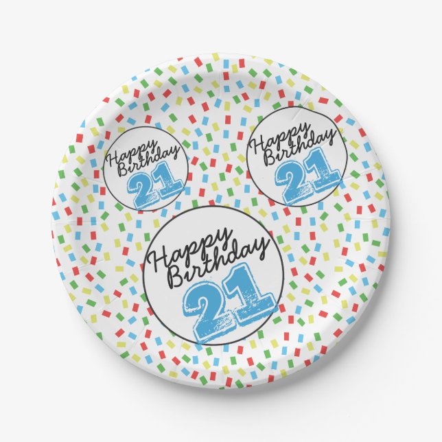 21st Birthday Festive Colorful Paper Plate (Front)