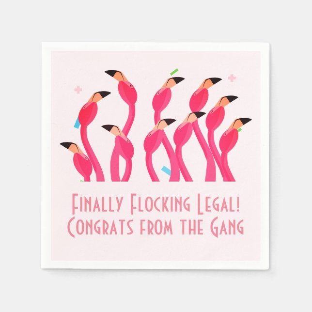 21st Birthday Finally Flocking Legal Flamingos Napkins (Front)