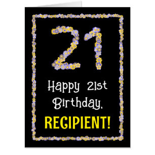 21st Birthday: Floral Flowers Number “21” + Name Card