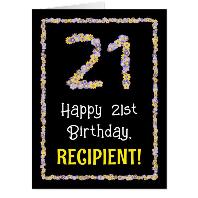 21st Birthday: Floral Flowers Number “21” + Name Card (Front)