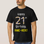 [ Thumbnail: 21st Birthday: Floral Flowers Number “21” + Name T-Shirt ]