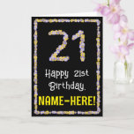 [ Thumbnail: 21st Birthday: Floral Flowers Number, Custom Name Card ]