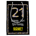 [ Thumbnail: 21st Birthday: Floral Flowers Number, Custom Name Gift Bag ]