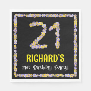 21st Birthday: Floral Flowers Number, Custom Name Napkins