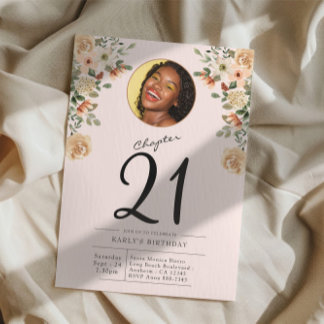 21st Birthday Floral Photo Party Invitation