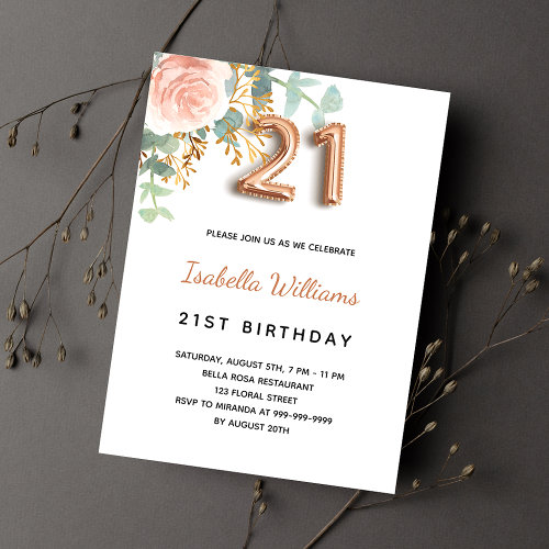 21st birthday floral rose gold eucalyptus greenery