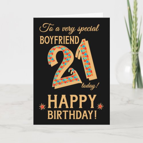 21st Birthday for Boyfriend Gold Effect on Black Card