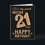 21st Birthday, for Brother, Gold Effect on Black Card<br><div class="desc">A chic 21st Birthday Card for a very special Brother, with the number, 21, in a bright mosaic pattern with a gold-effect outline and all the text in gold-effect lettering (ie not metallic paint). A bright red and gold-effect star is beside the 'Happy Birthday' on this striking digital design by...</div>