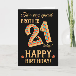 21st Birthday, for Brother, Gold Effect on Black Card