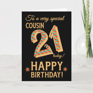 21st Birthday, for Cousin, Gold Effect on Black Card