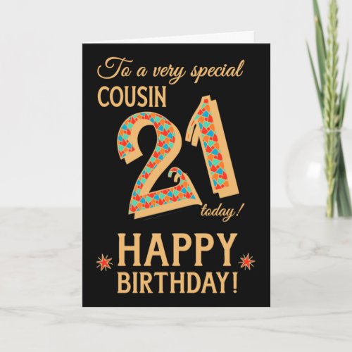 21st Birthday for Cousin Gold Effect on Black Card
