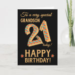 21st Birthday, for Grandson, Gold Effect on Black Card<br><div class="desc">The chic 21st Birthday Card for a very special Grandson, with the number, 21, in a bright mosaic pattern with a gold-effect outline and all the text in gold-effect lettering. A bright red and gold-effect star is beside the Happy Birthday on this striking digital design by Judy Adamson. The inside...</div>
