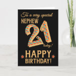 21st Birthday, for Nephew, Gold Effect on Black Card