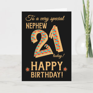 21st Birthday, for Nephew, Gold Effect on Black Card