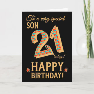 21st Birthday, for Son, Gold Effect on Black Card