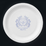 21st Birthday French Blue Floral Crest Custom Paper Plates<br><div class="desc">An elegant French vintage blue floral crest takes center stage on this timeless custom paper plate. Ornate,  formal and very feminine will make any birthday lady feel very special. Coordinating party supplies are available.</div>