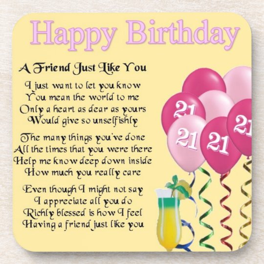 21st birthday - friend poem coaster | Zazzle.com