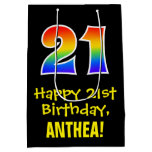 [ Thumbnail: 21st Birthday: Fun, Bold, Colorful, Rainbow "21" Gift Bag ]