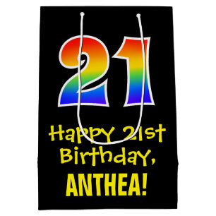 21st Birthday: Fun, Bold, Colorful, Rainbow "21" Medium Gift Bag