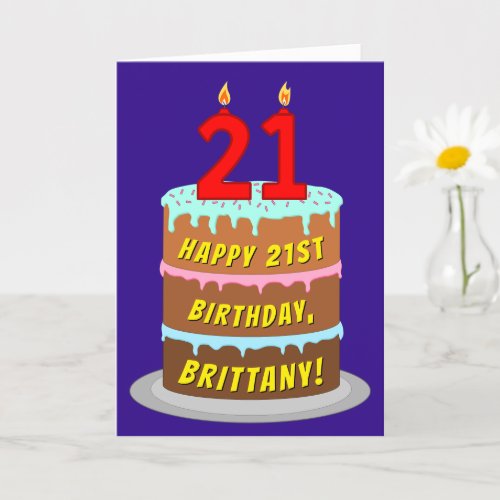 21st Birthday Fun Cake and Candles  Custom Name Card