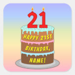 [ Thumbnail: 21st Birthday: Fun Cake and Candles + Custom Name Sticker ]