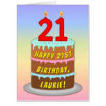[ Thumbnail: 21st Birthday: Fun Cake & Candles, W/ Custom Name Card ]