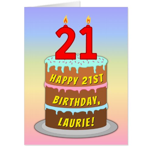 21st Birthday Fun Cake  Candles w Custom Name Card